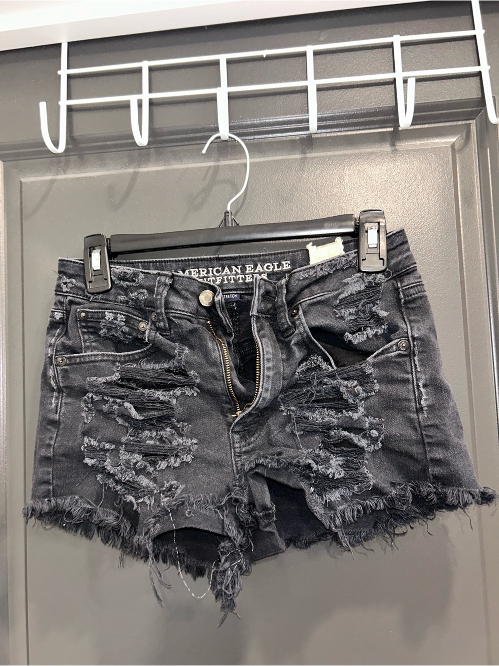 American Eagle Outfitters Black Distressed Denim Cutoff Shorts